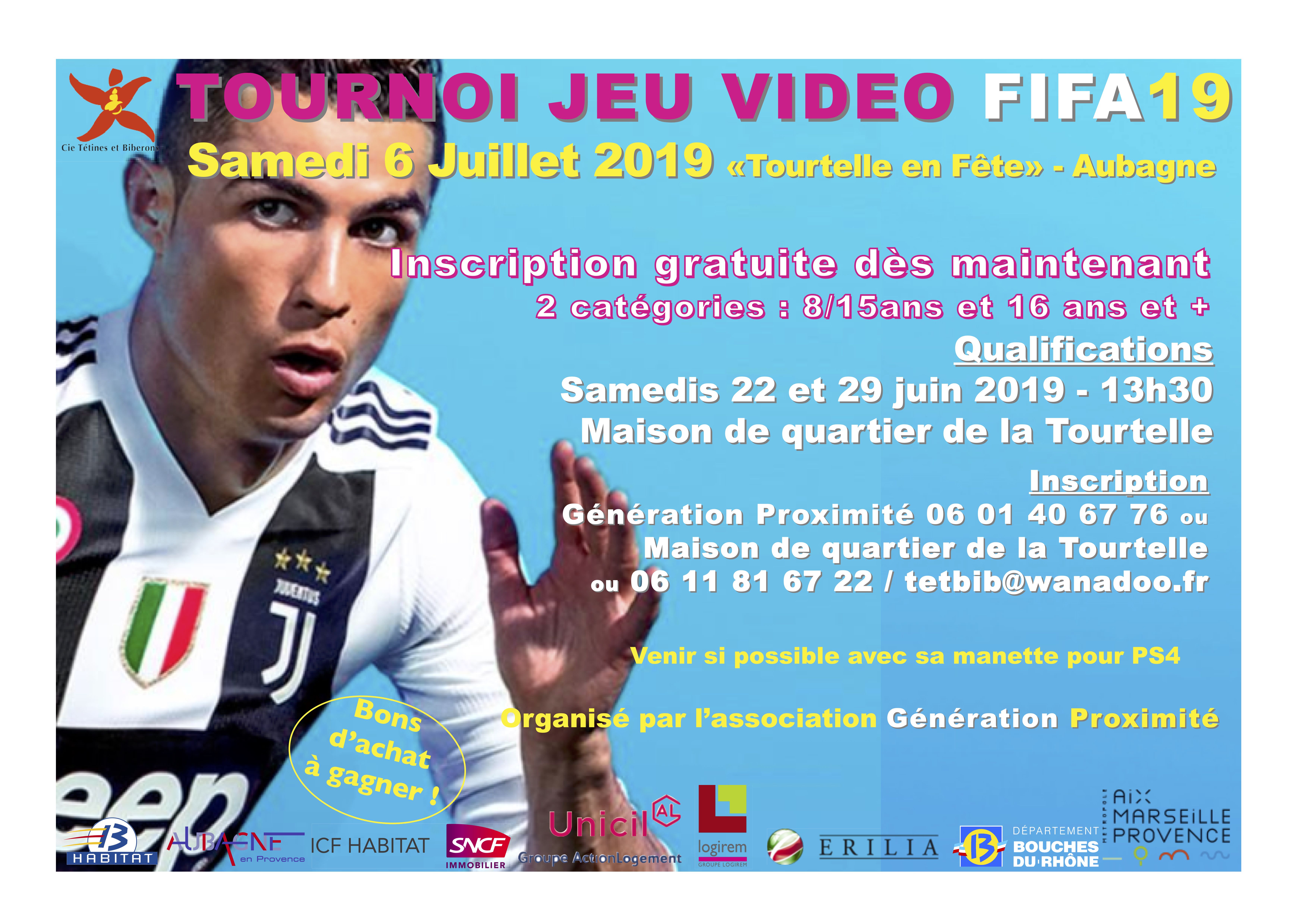 Tournoi jeu vidéo FIFA19 - Qualifications les samedis 22 et 29 juin - Aubagne La Tourtelle